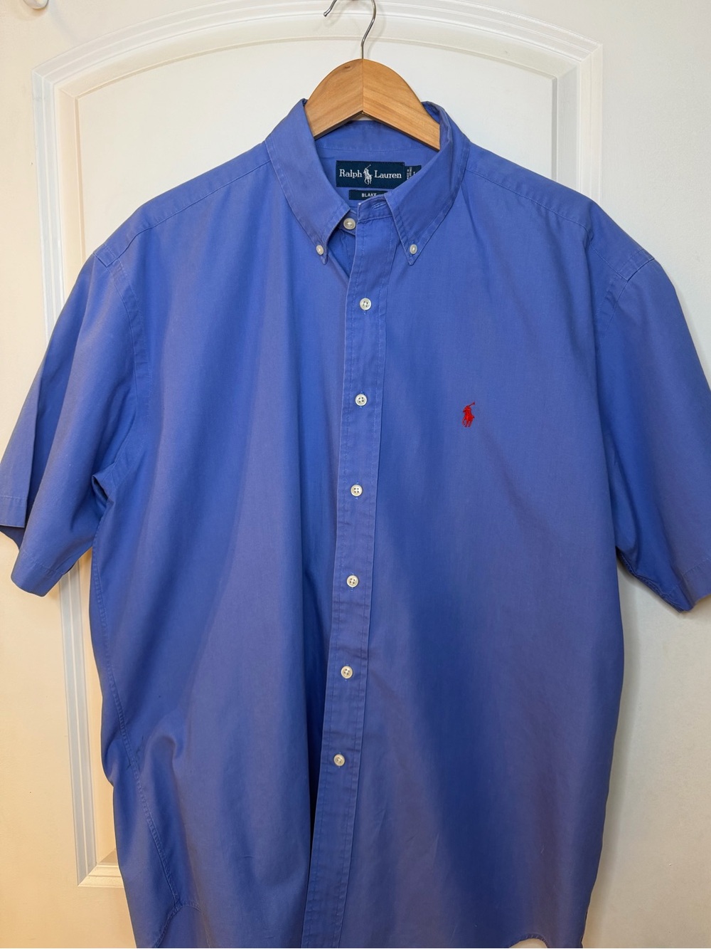 Ralph Lauren Short-Sleeve Button-Down Shirt in Blue with Red Pony, size L